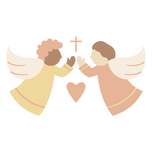 Dois anjos segurando uma cruz e um cora??o Desenho PNG