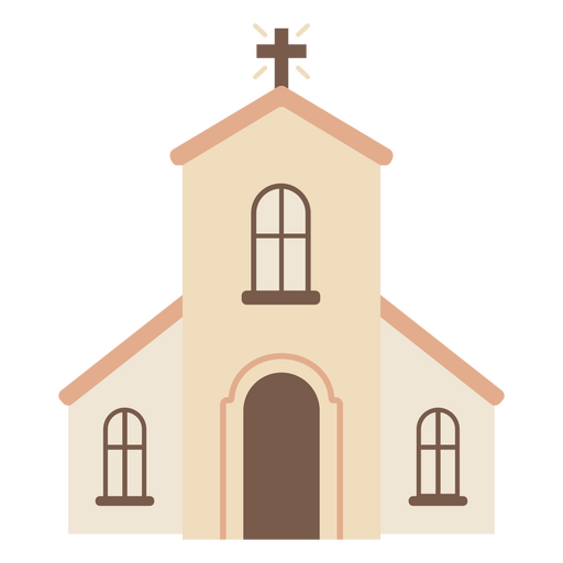 Ilustração simples de uma igreja com cruz. Desenho PNG