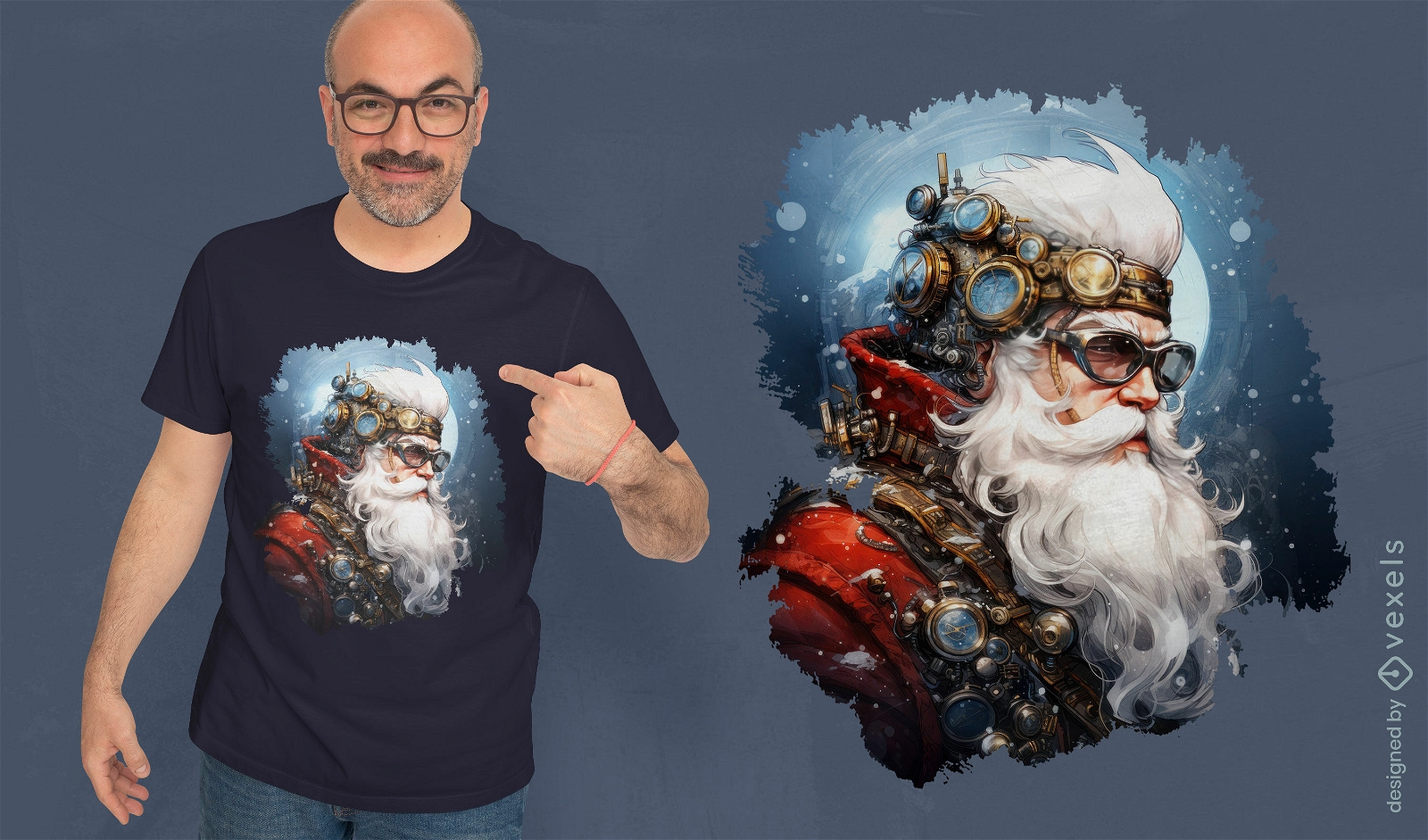 Design de camiseta steampunk do Papai Noel