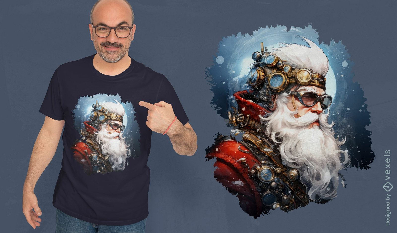 Diseño de camiseta steampunk de Papá Noel.