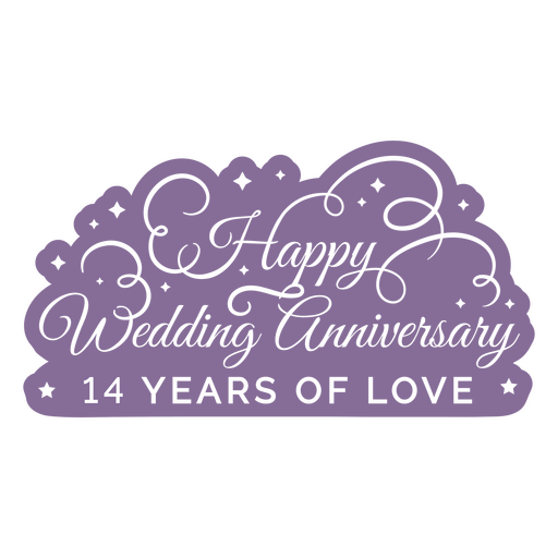 Feliz aniversario de bodas 14 años de amor. Diseño PNG