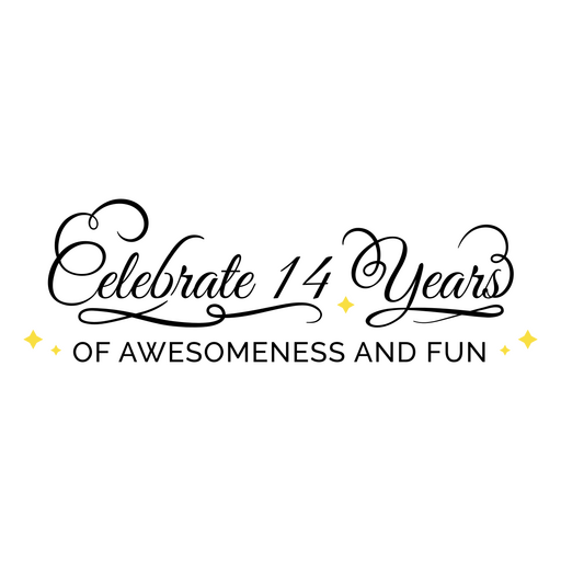 Design com citação comemorativa de 14 anos de genialidade e diversão Desenho PNG
