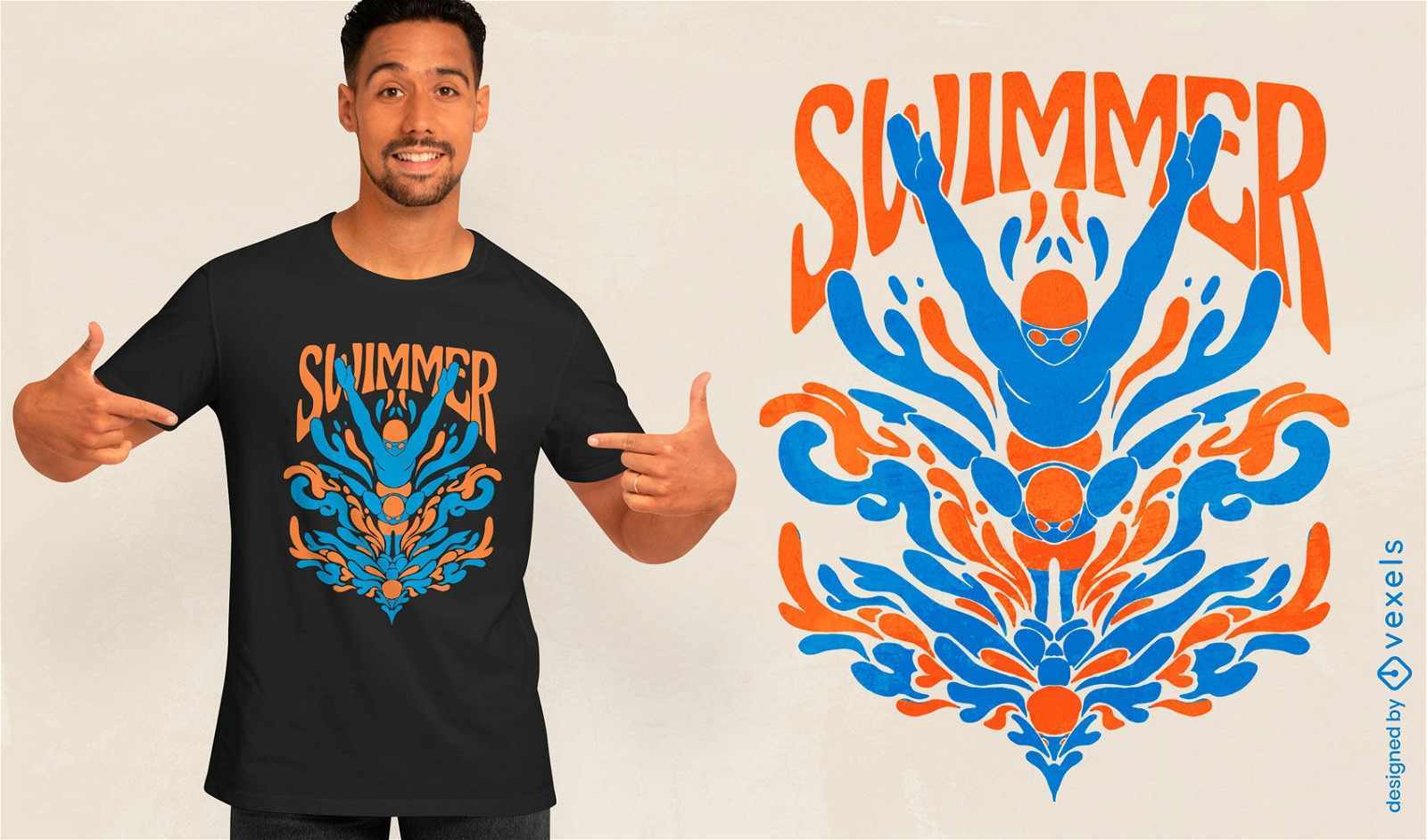 Diseño de camiseta duotono de nadador.