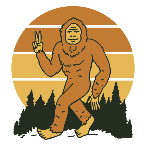 Bigfoot walking with peace sign in the background PNG Design