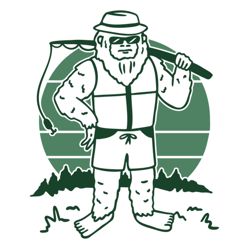 Sasquatch holding a fishing rod PNG Design