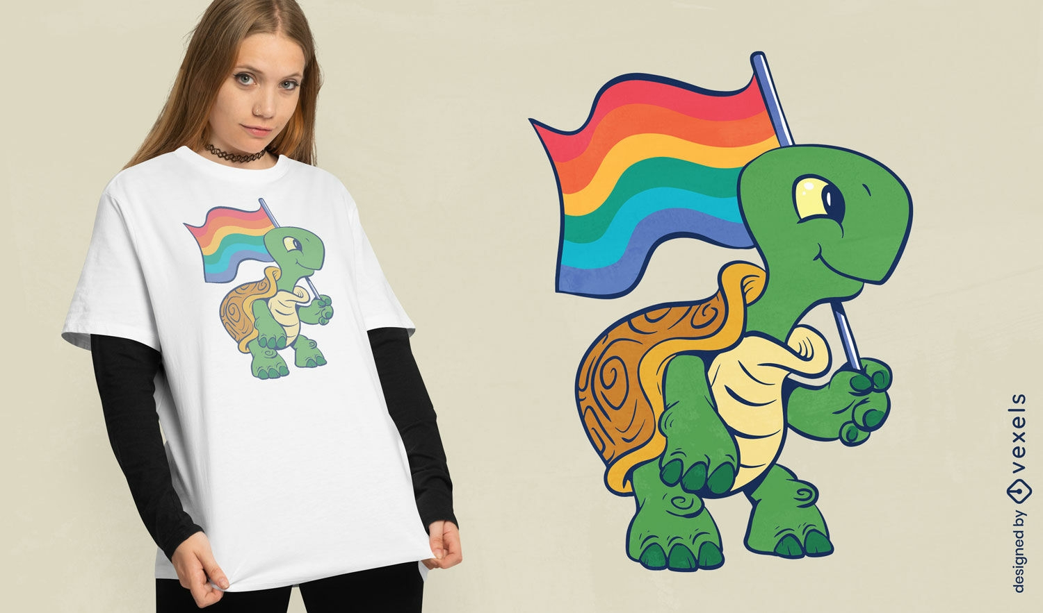 Diseño de camiseta de tortuga con bandera de orgullo.