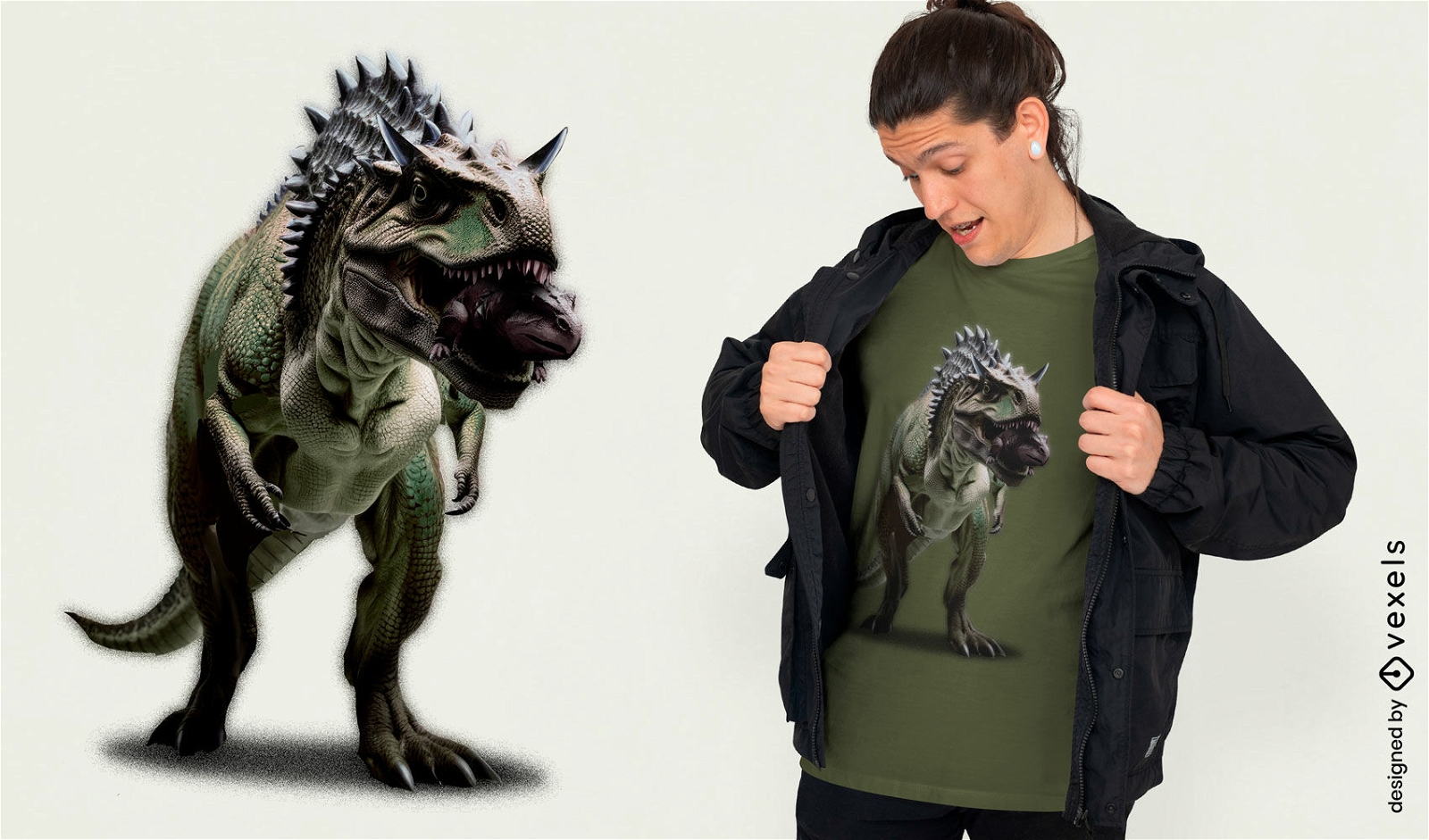 Diseño de camiseta de dinosaurio carnotaurus.