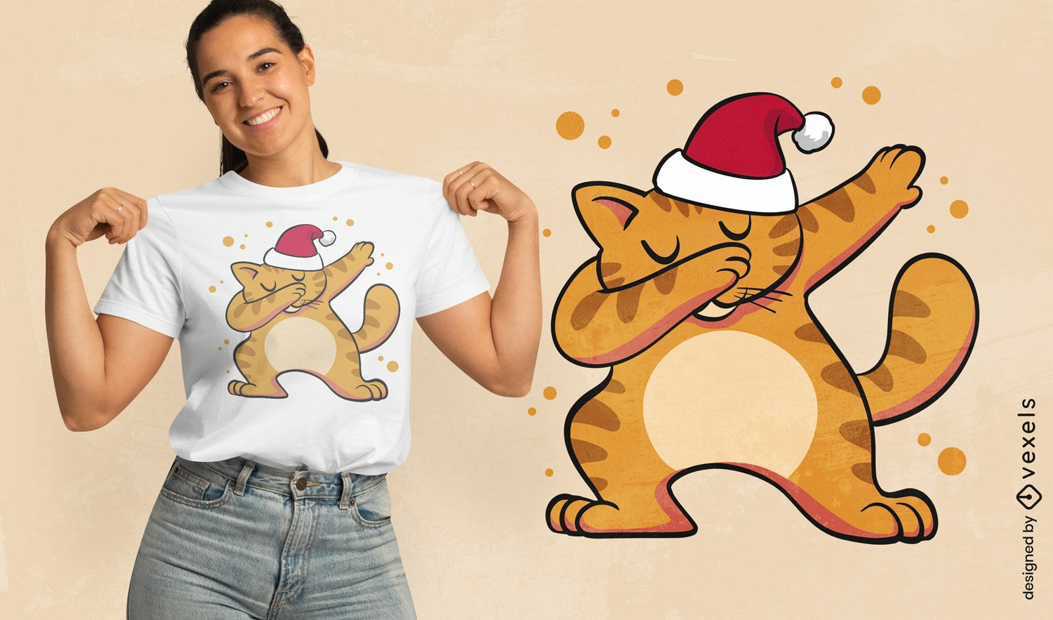 Diseño de camiseta navideña felina festiva.