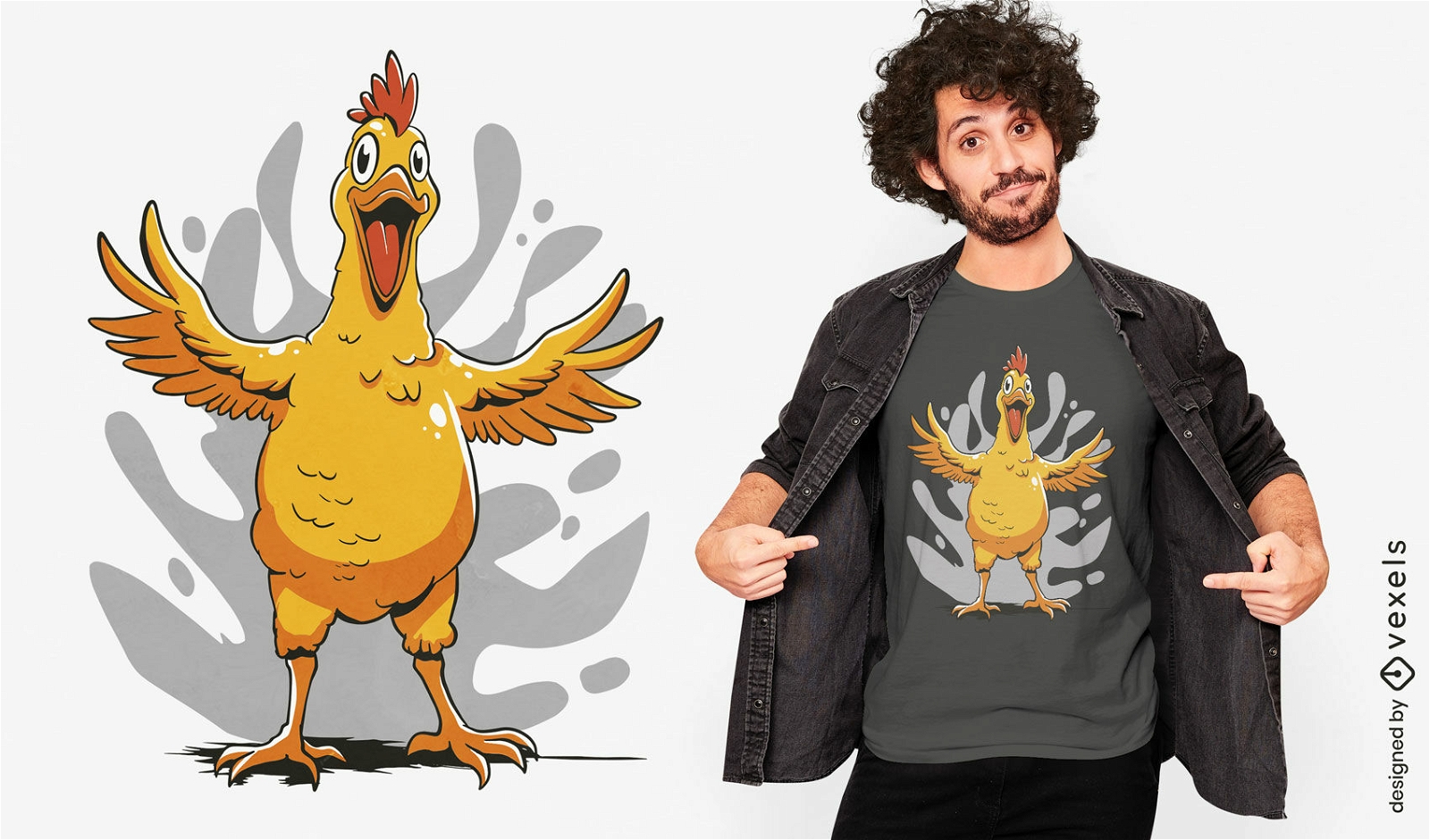 Diseño de camiseta de pollo gritando.
