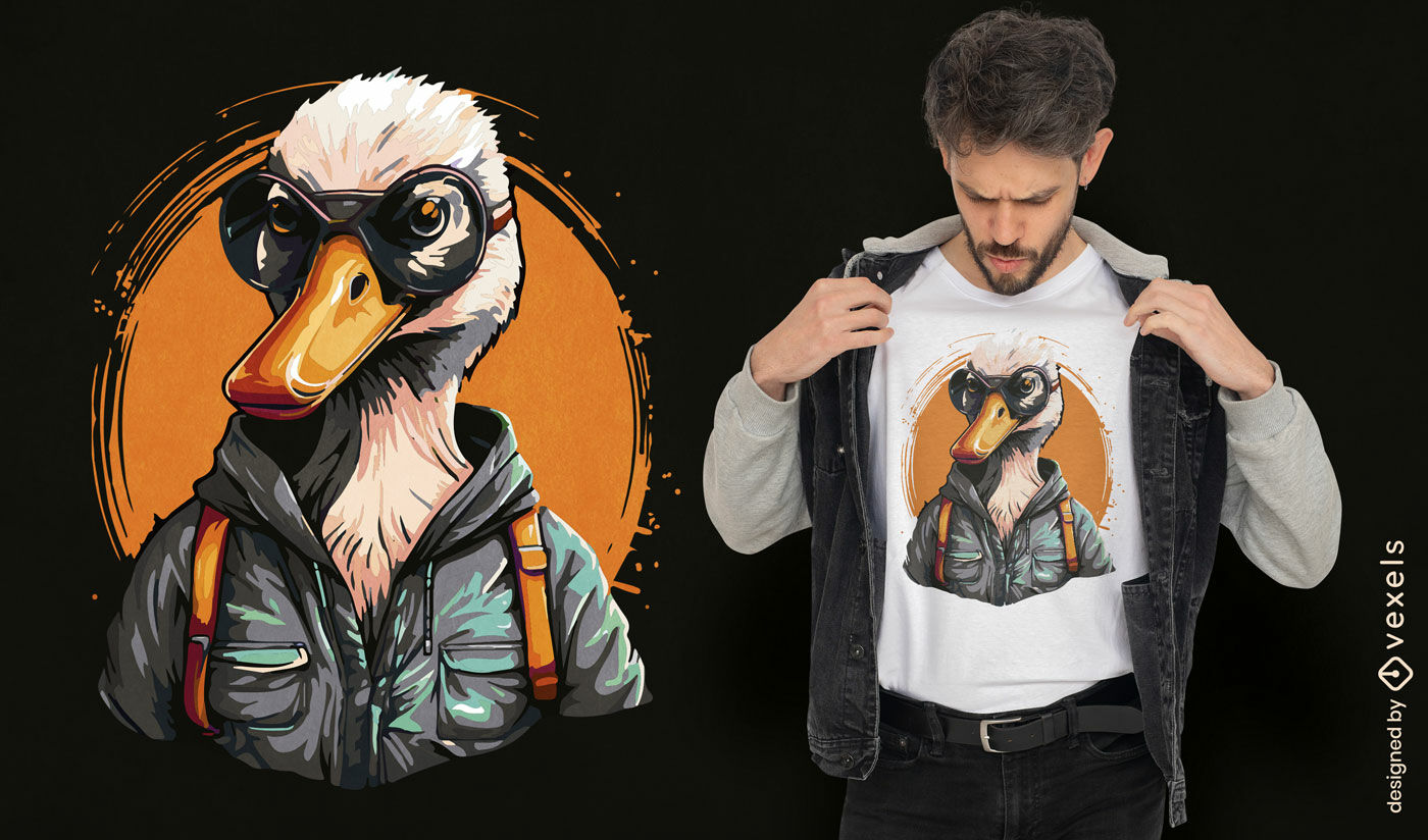 Diseño de camiseta con retrato de ganso de estilo urbano.