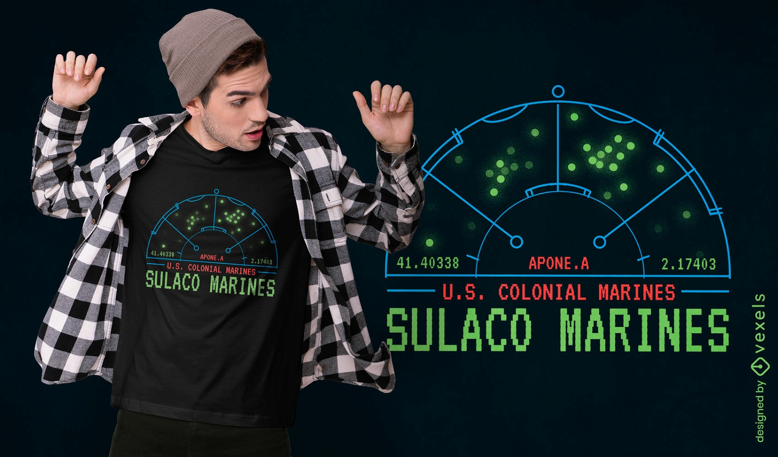 Design de camiseta marinha com radar alienígena