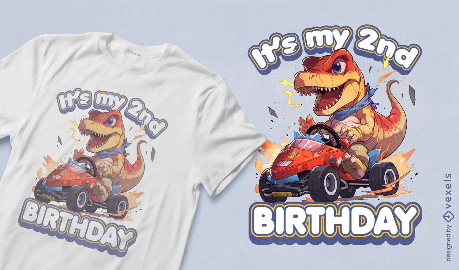 Design de camiseta de anivers?rio de carro com dinossauro