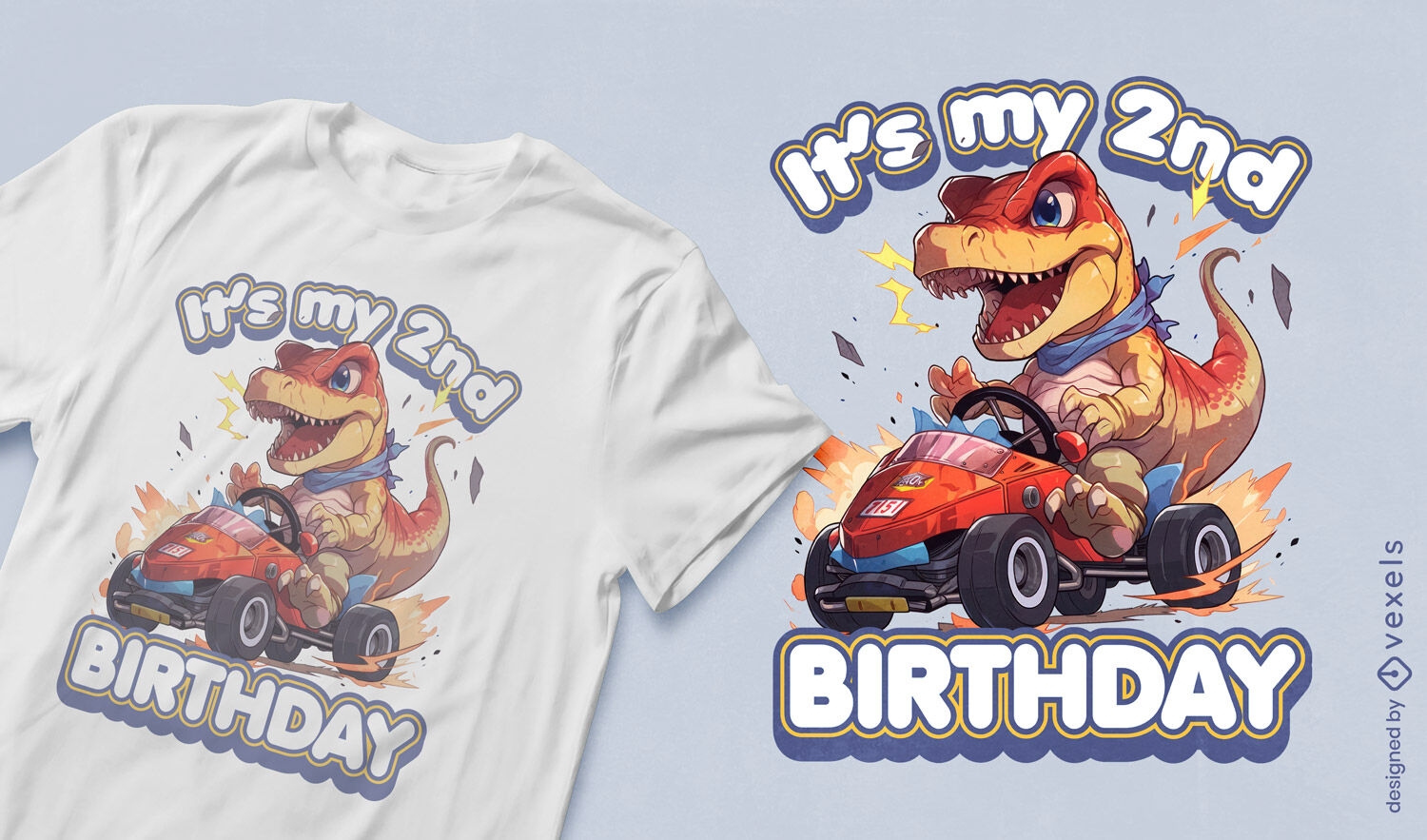 Diseño de camiseta de cumpleaños de coche de conducción de dinosaurio.