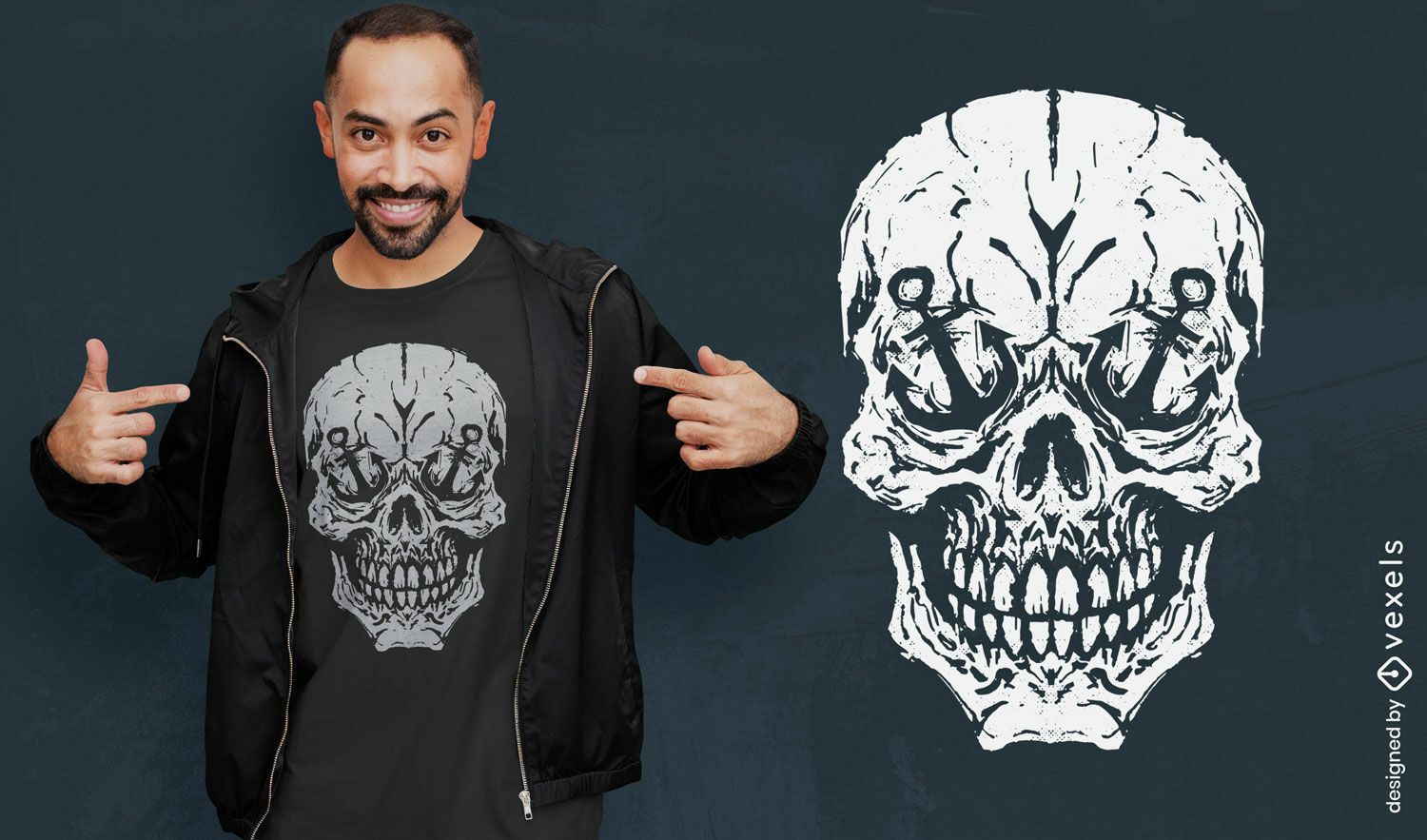 Diseño de camiseta de calavera con ojos de ancla.