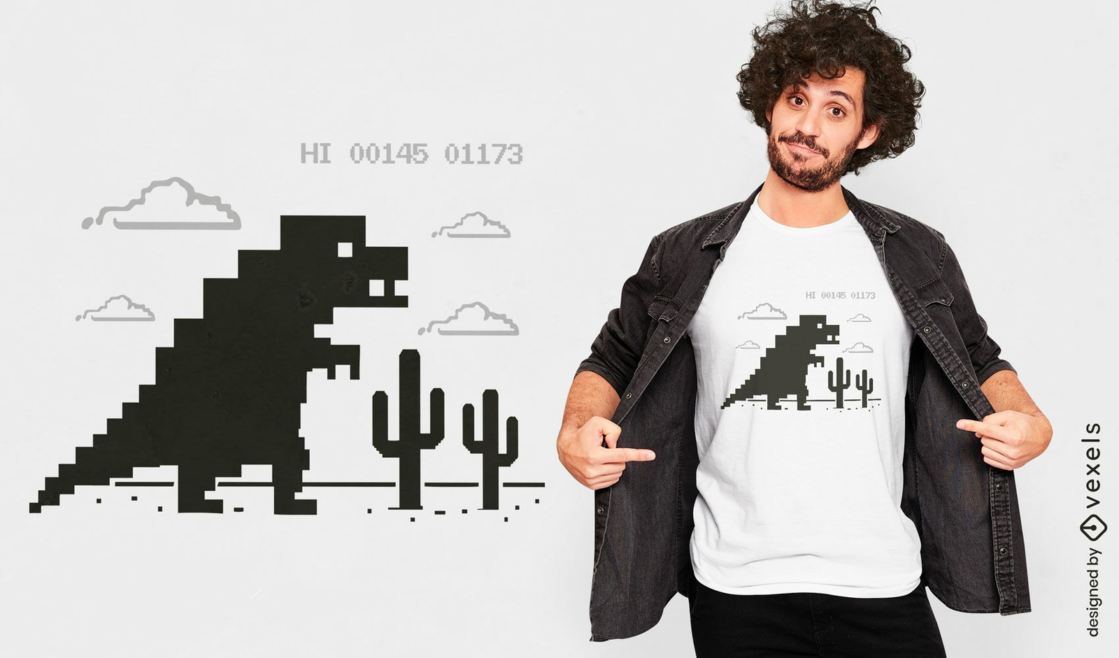 Diseño de camiseta de juego fuera de línea de dinosaurio.