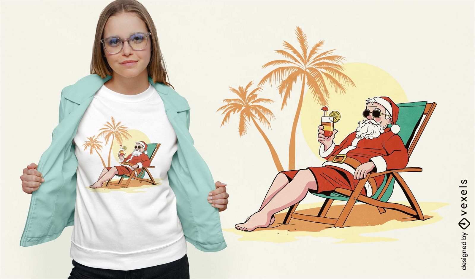 Dise?o de camiseta de vacaciones en la playa de Pap? Noel.