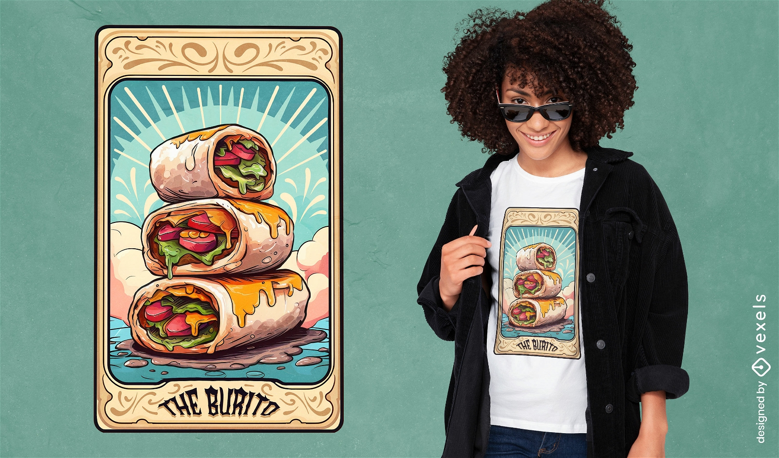 Design de camiseta com carta de tarô Burrito
