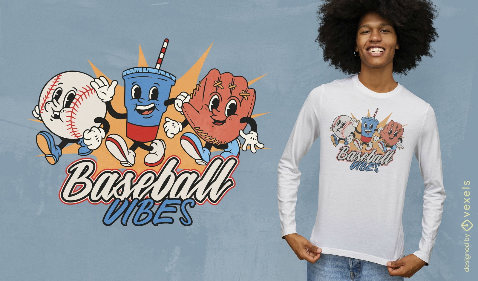 Diseño de camiseta de vibraciones de béisbol.