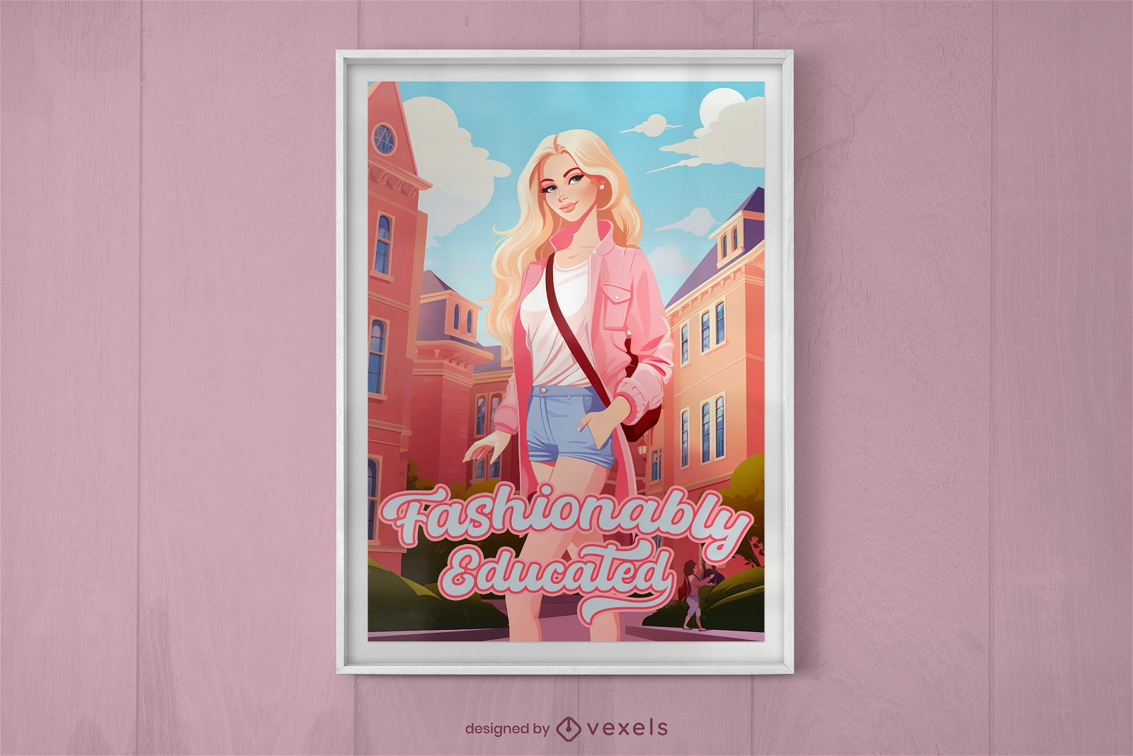 Modemädchen im rosa Plakatdesign