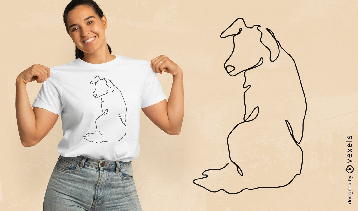 Design minimalista de camiseta com arte em linha para cachorro