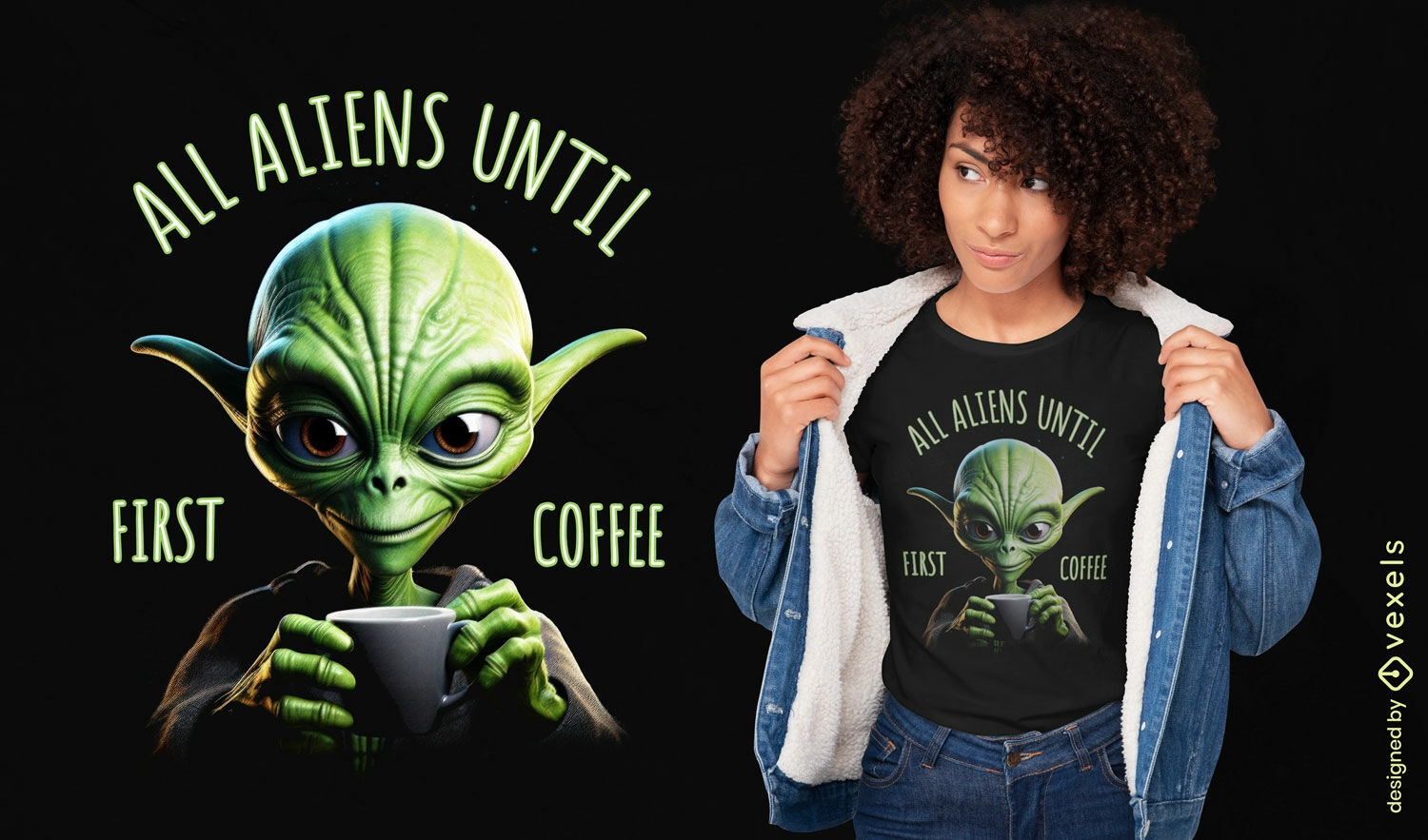 Todos os alien?genas at? o design da camiseta do primeiro caf?