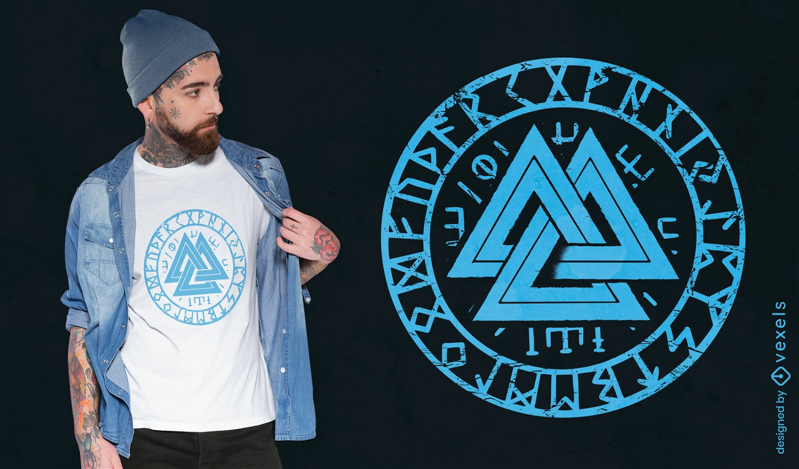 Design de camiseta azul com runas Viking