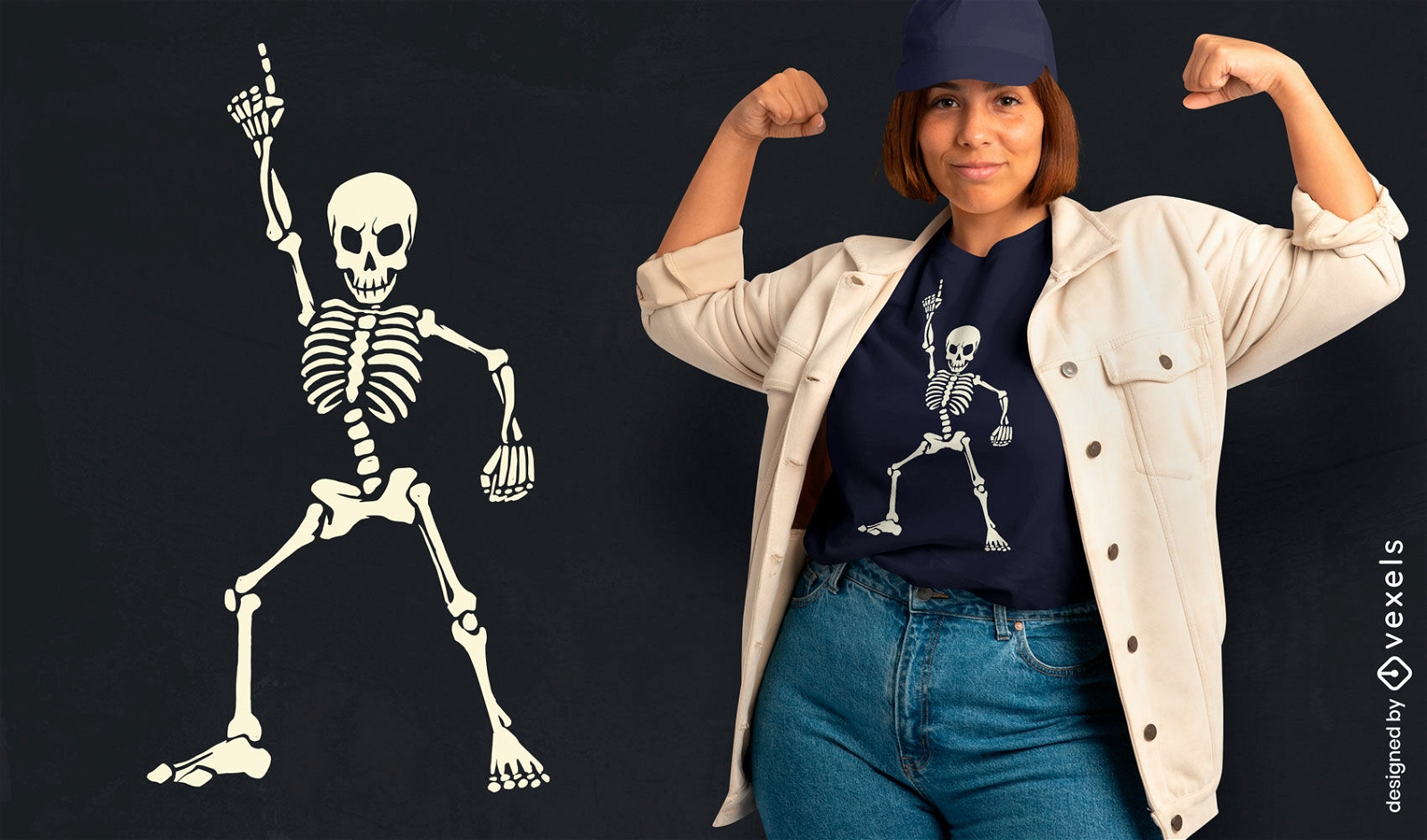 Dancing skeleton t-shirt design disco style