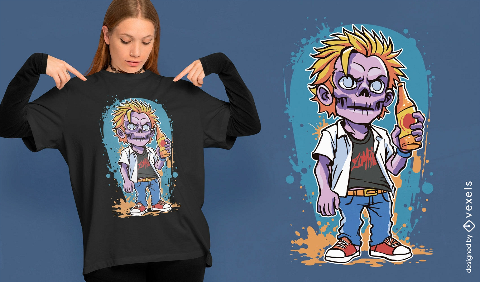 Durstiger Zombie mit Bier-T-Shirt-Design