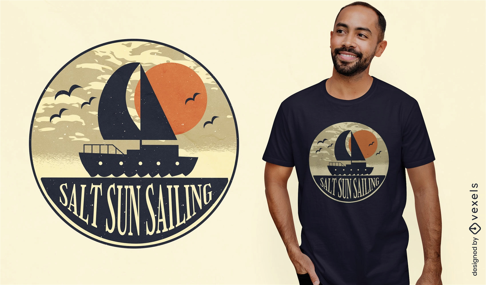 Design de camiseta para velejar no sol salgado