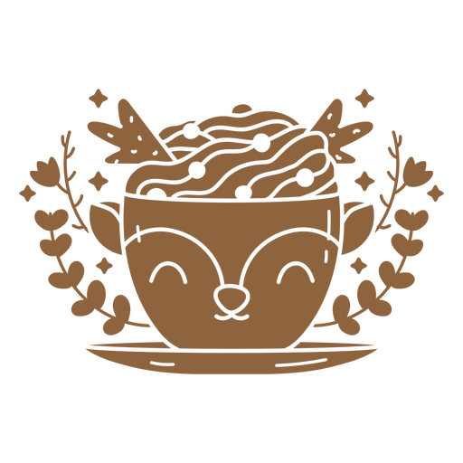 Ilustración de un ciervo en una taza de café. Diseño PNG