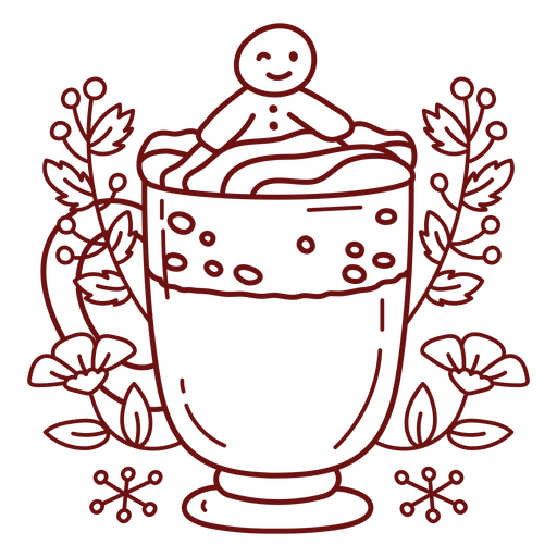 Dibujo rojo de un hombre de jengibre en una taza de café. Diseño PNG