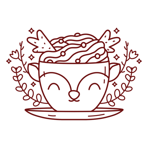 Dibujo rojo de un ciervo en una taza. Diseño PNG