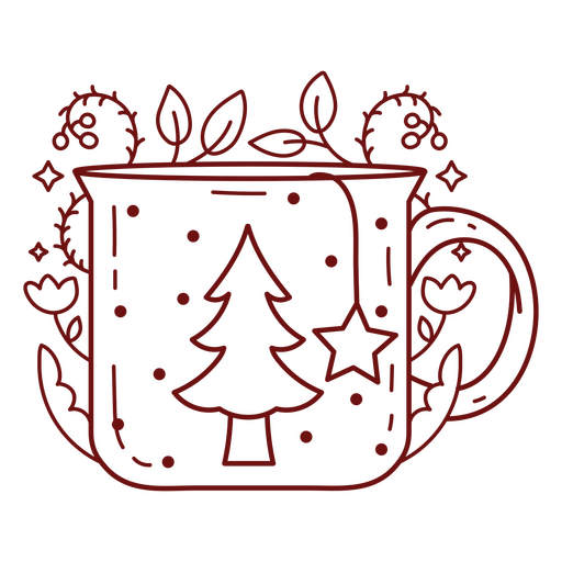 Taza navideña con un árbol de Navidad. Diseño PNG