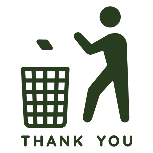 Person throwing trash into a trash can with the words thank you PNG Design