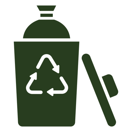 Bote de basura verde con un s?mbolo de reciclaje Diseño PNG