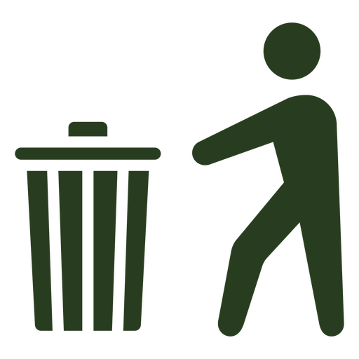 Ícone de uma pessoa jogando lixo em uma lata de lixo Desenho PNG