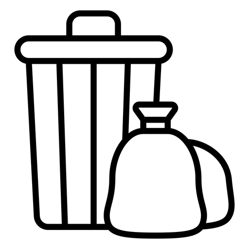 Ilustração minimalista de lixeira e sacos de lixo Desenho PNG