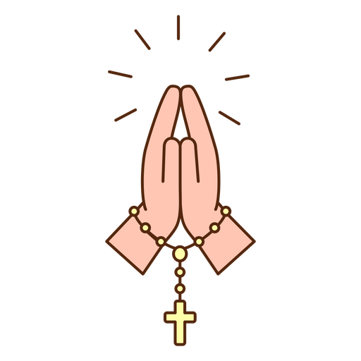 Elegantes manos en oración con diseño de rosario Diseño PNG