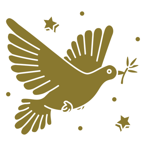 Gold dove flying with stars in the sky PNG Design