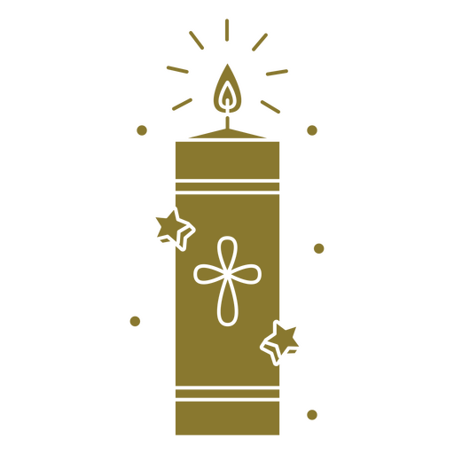 Gold candle with stars and a cross PNG Design