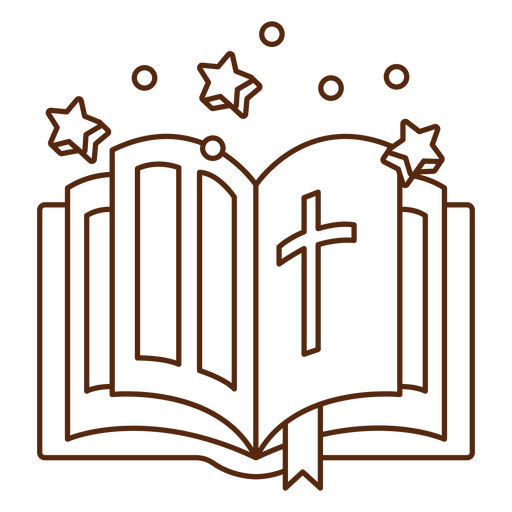 Design inspirador de livro aberto com cruz e estrelas. Desenho PNG