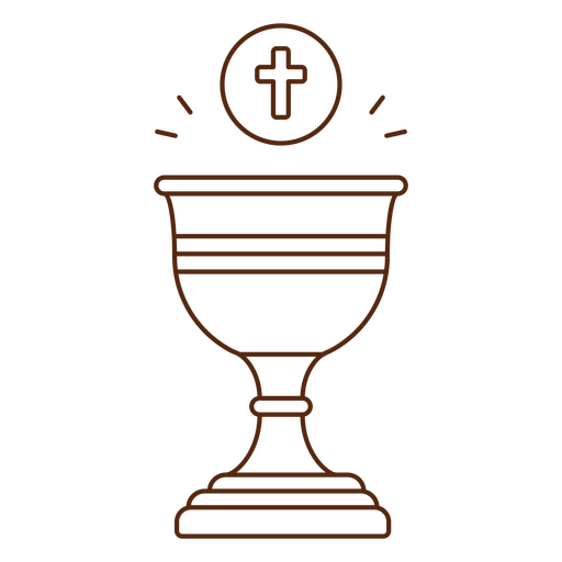 Icono de línea de un cáliz con una cruz. Diseño PNG