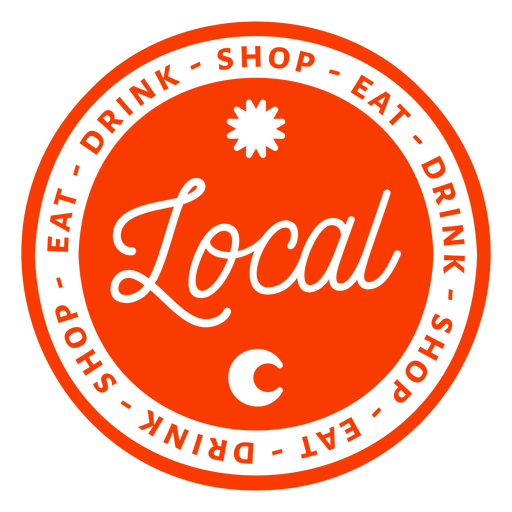 Logotipo con las palabras bebida local comer y beber. Diseño PNG