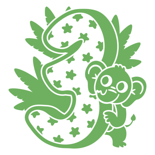 Elefante verde com o número 3 uma folha Desenho PNG