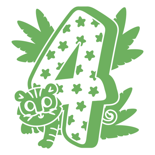 Green tiger with leaves number 4 PNG Design