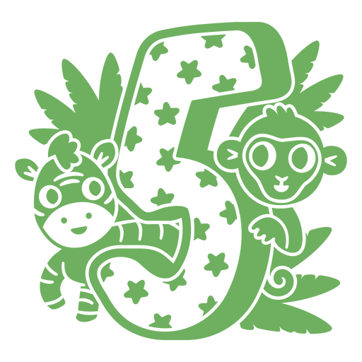 Grüne Nummer fünf mit einem Affen PNG-Design