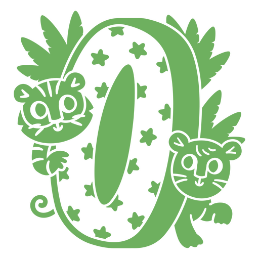 Verde número 0 dois tigres e folhas Desenho PNG