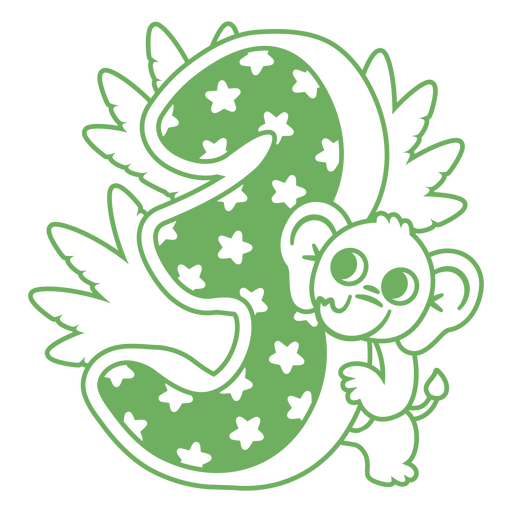 Green number 3 with stars and leaves PNG Design