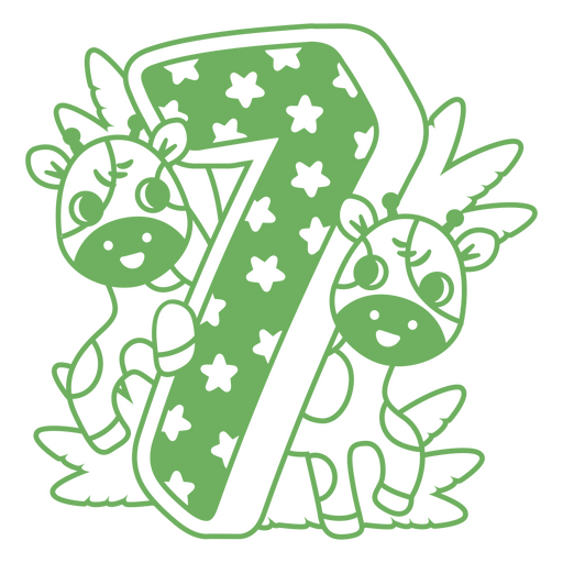 Número sete verde com duas girafas ao fundo Desenho PNG