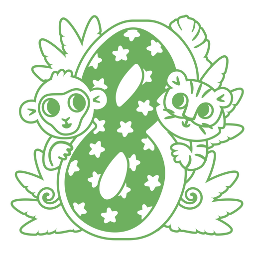 Green number 8 with a monkey PNG Design